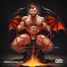 Seed of Life - Demon in Red. Sacred Geometry series. Stable Diffusion and Demon with Latex, Jockstrap.