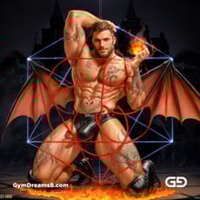 Seed of Life - Demon in Red. Sacred Geometry series. Stable Diffusion and Demon with Latex, Jockstrap.