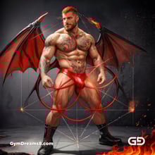 Seed of Life - Demon in Red. Sacred Geometry series. Stable Diffusion and Demon with Latex, Jockstrap.