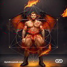 Seed of Life - Demon in Red. Sacred Geometry series. Stable Diffusion and Demon with Latex, Jockstrap.