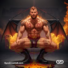 Seed of Life - Demon in Red. Sacred Geometry series. Stable Diffusion and Demon with Latex, Jockstrap.