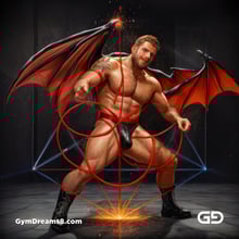 Seed of Life - Demon in Red. Sacred Geometry series. Stable Diffusion and Demon with Latex, Jockstrap.