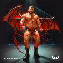 Seed of Life - Demon in Red. Sacred Geometry series. Stable Diffusion and Demon with Latex, Jockstrap.