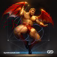 Seed of Life - Demon in Red. Sacred Geometry series. Stable Diffusion and Demon with Latex, Jockstrap.