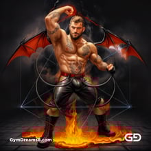 Seed of Life - Demon in Red. Sacred Geometry series. Stable Diffusion and Demon with Latex, Jockstrap.