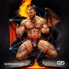 Seed of Life - Demon in Red. Sacred Geometry series. Stable Diffusion and Demon with Latex, Jockstrap.