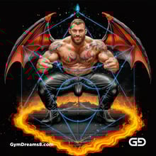 Seed of Life - Demon in Red. Sacred Geometry series. Stable Diffusion and Demon with Latex, Jockstrap.