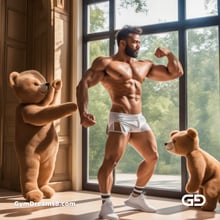 Teddy, Rugby, Stripes. Part 2. Men in long rugby socks with teddy bears. Rendered in Stable Diffusion with SDXL.