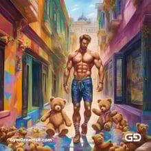 Teddy, Rugby, Stripes. Part 3. Men in long rugby socks with teddy bears. Rendered in Stable Diffusion with SDXL.