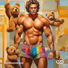 Teddy, Rugby, Stripes. Part 3. Men in long rugby socks with teddy bears. Rendered in Stable Diffusion with SDXL.