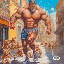 Teddy, Rugby, Stripes. Part 3. Men in long rugby socks with teddy bears. Rendered in Stable Diffusion with SDXL.