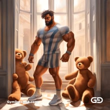 Teddy, Rugby, Stripes. Part 3. Men in long rugby socks with teddy bears. Rendered in Stable Diffusion with SDXL.