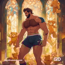 Teddy, Rugby, Stripes. Part 3. Men in long rugby socks with teddy bears. Rendered in Stable Diffusion with SDXL.