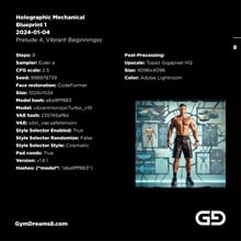 Holographic Mechanical Blueprint 1, Prelude 4 to Vibrant Beginnings. Stable Diffusion, Vibrant Horizon Turbo XL.