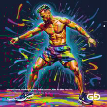 Vibrant Dance. Rainbow Stripes, Paint Splatter, Nike Air Max Plus TN. Stable Diffusion with Vibrant Horizon Turbo XL.