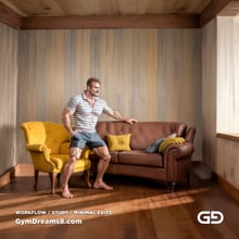 The Chair No. 2, after Elias Avramidis, 2023. Paintings of a man and a yellow chair. Rendered with Stable Diffusion and Airfuck’s Brute Mix.