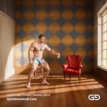 The Chair No. 2, after Elias Avramidis, 2023. Paintings of a man and a yellow chair. Rendered with Stable Diffusion and Airfuck’s Brute Mix.